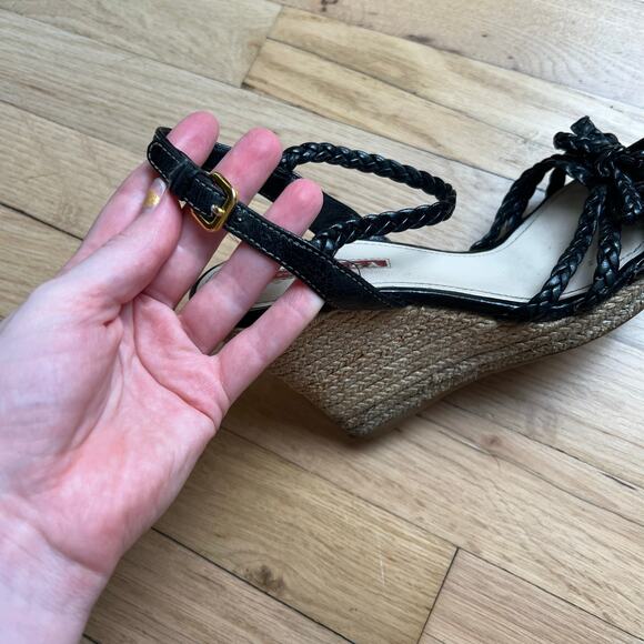 Prada Women's 35 US 5 Leather Braided Espadrilles Black Strappy Sandals Luxury - Picture 14 of 16